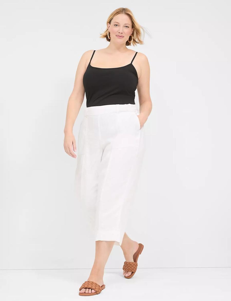 Women Lane Bryant Pull-On Twill Linen Capri Pants White | JOO4164CX
