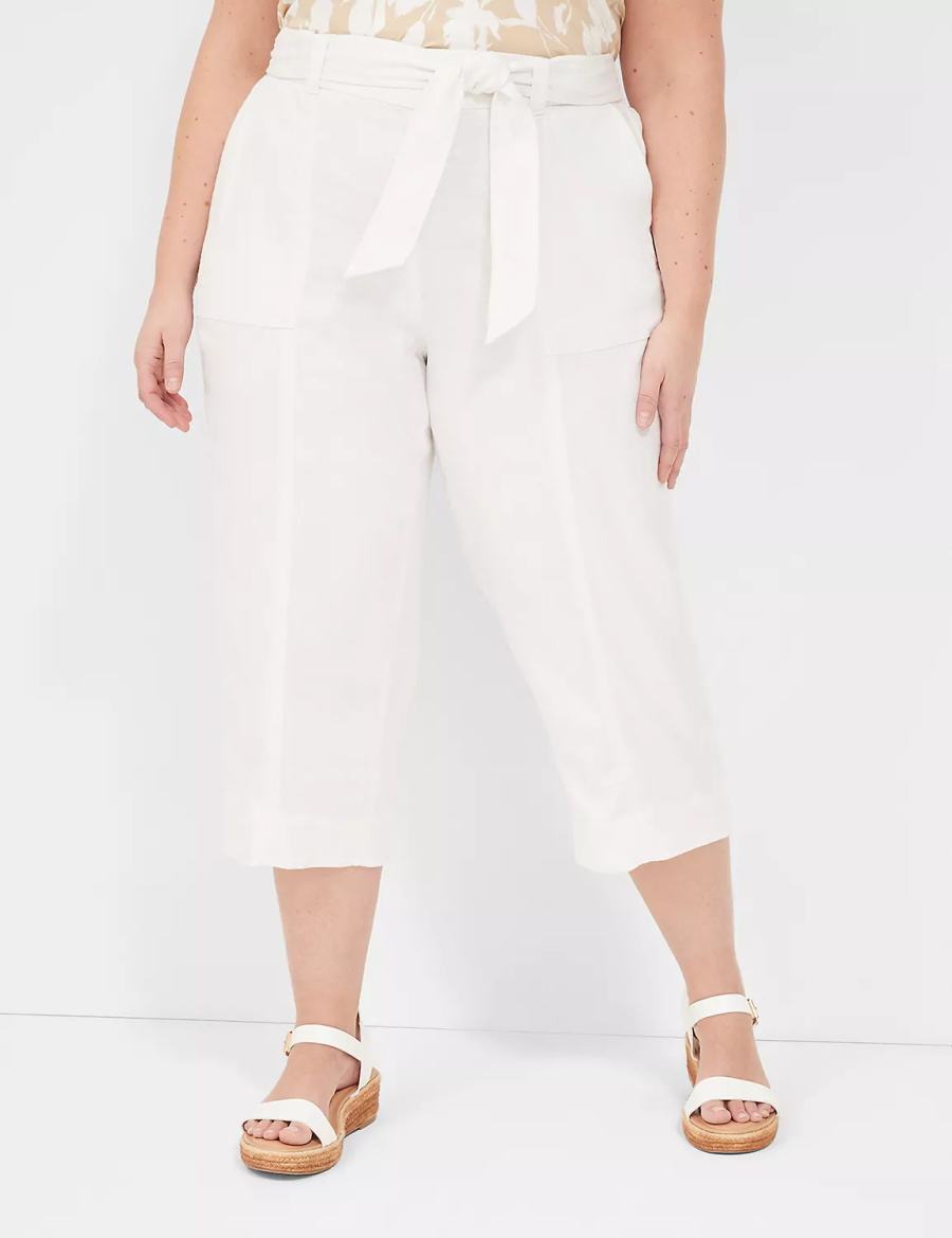 Women Lane Bryant Pull-On Twill Linen Capri Pants White | JOO4164CX