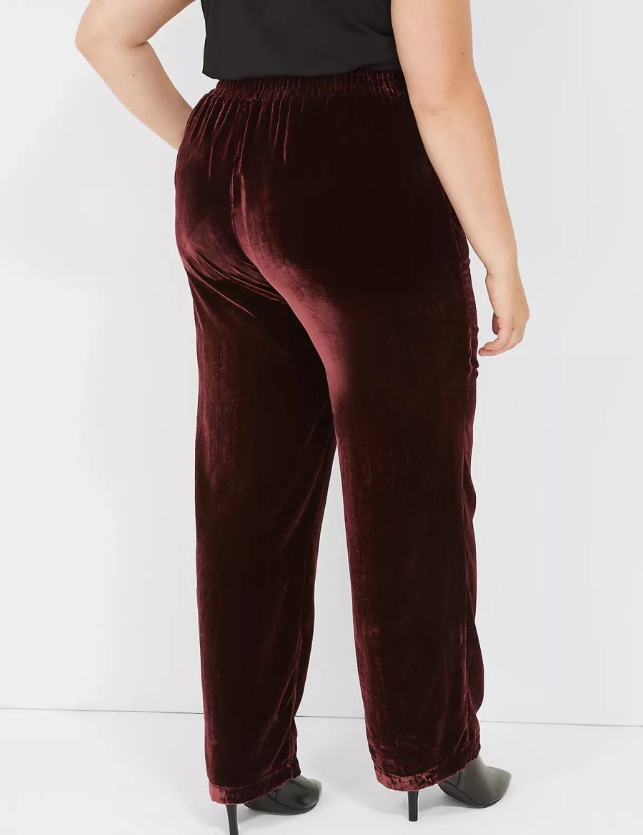 Women Lane Bryant Pull-On Velvet Straight Leg Pants Burgundy | RQR8552CG