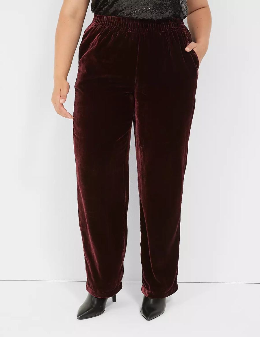 Women Lane Bryant Pull-On Velvet Straight Leg Pants Burgundy | RQR8552CG
