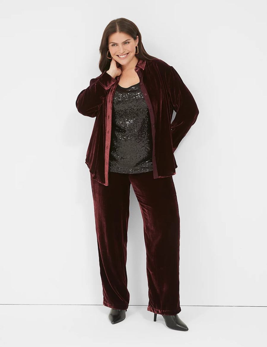 Women Lane Bryant Pull-On Velvet Straight Leg Pants Burgundy | RQR8552CG