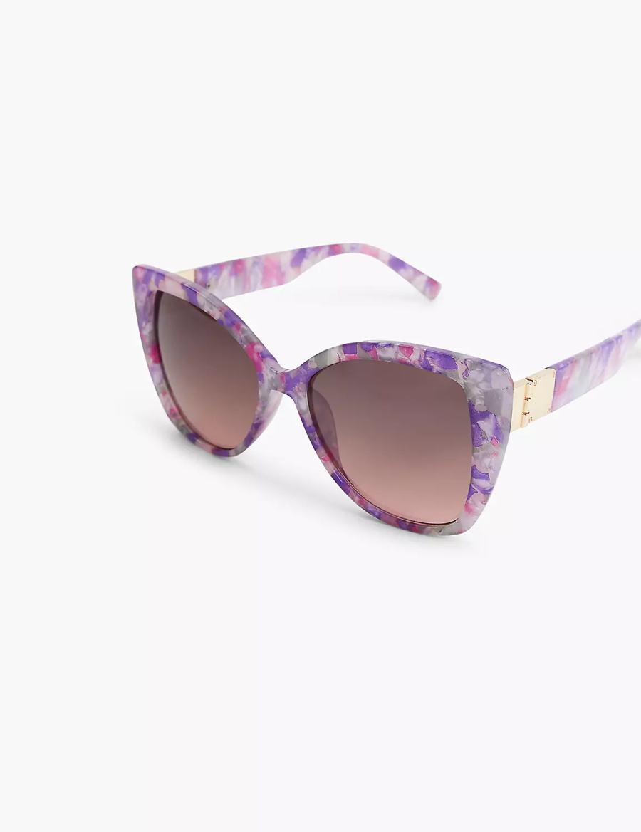 Women Lane Bryant Purple Marble Cateye Sunglasses Purple Multicolor | AQI9860CF