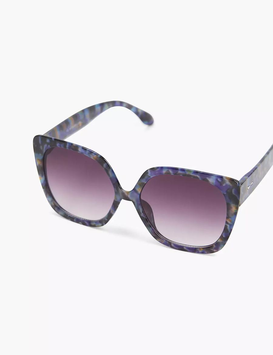Women Lane Bryant Purple Tortoiseshell Print Large Cateye Sunglasses Blue Black | YES2825UI