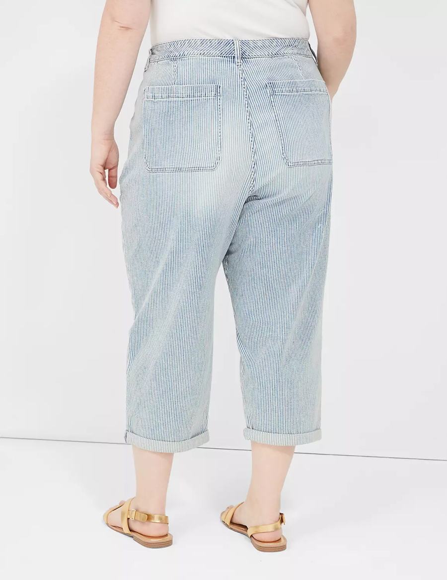Women Lane Bryant Railroad Stripe Boyfriend Fit Capri Jeans Light Blue | EYP2936OD