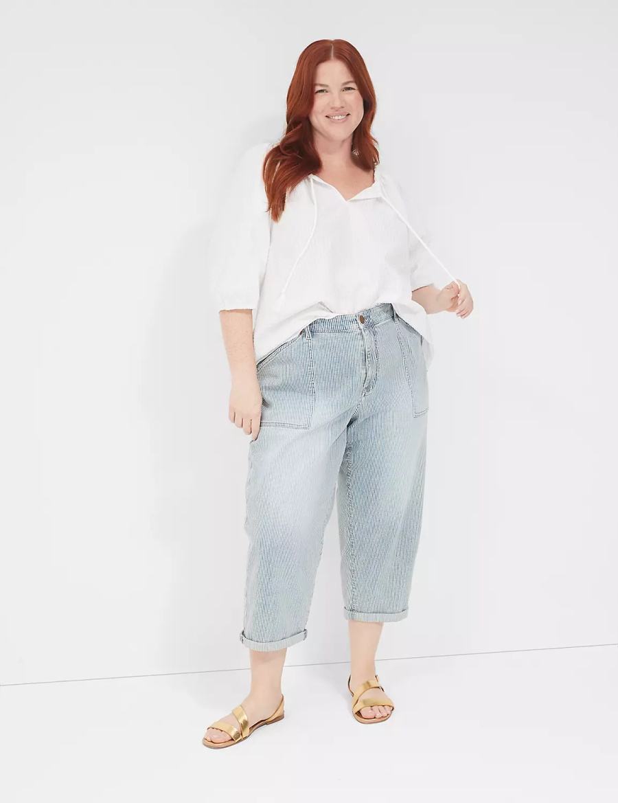 Women Lane Bryant Railroad Stripe Boyfriend Fit Capri Jeans Light Blue | EYP2936OD
