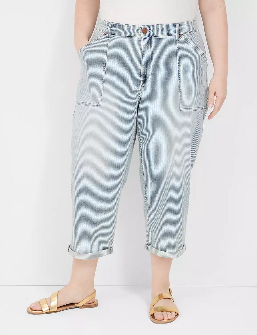 Women Lane Bryant Railroad Stripe Boyfriend Fit Capri Jeans Light Blue | EYP2936OD