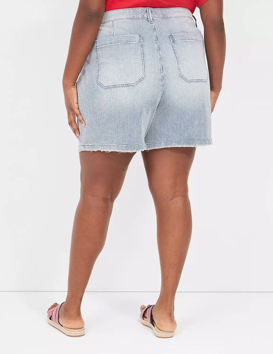 Women Lane Bryant Railroad Stripe Carpenter Jean Shorts Light Blue | JOB813DO