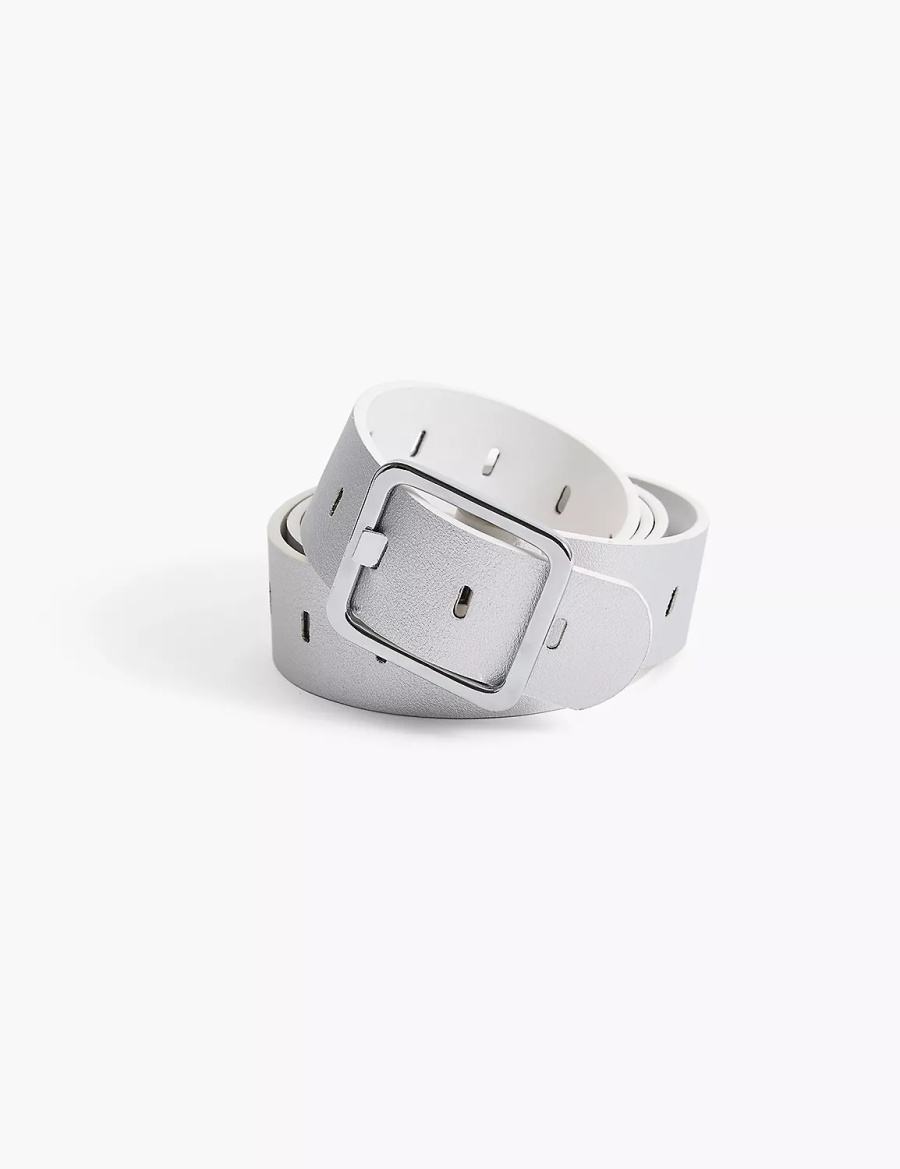 Women Lane Bryant Rectangle-Buckle Reversible Belts White | AMD648MJ