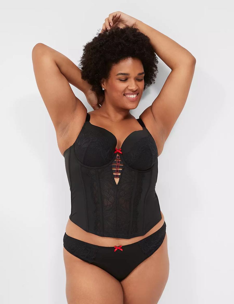 Women Lane Bryant Red Hardware Garter Thong Panty Black | YVT3335PD