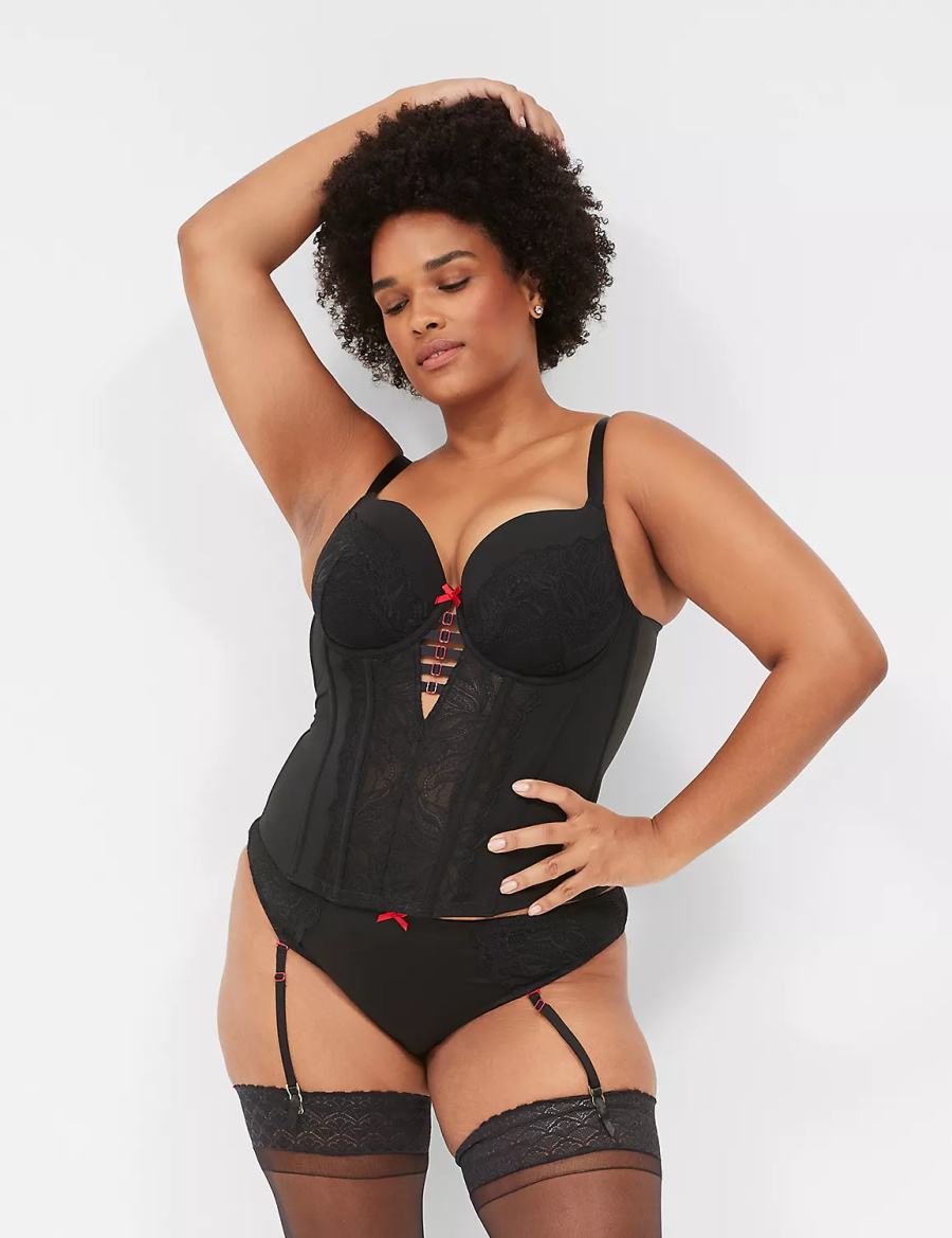 Women Lane Bryant Red Hardware Garter Thong Panty Black | YVT3335PD