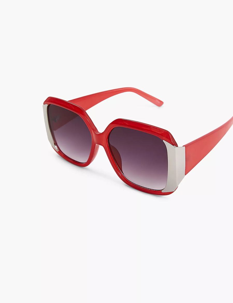Women Lane Bryant Red With Silvertone Square Sunglasses Red | ZOP9933MY