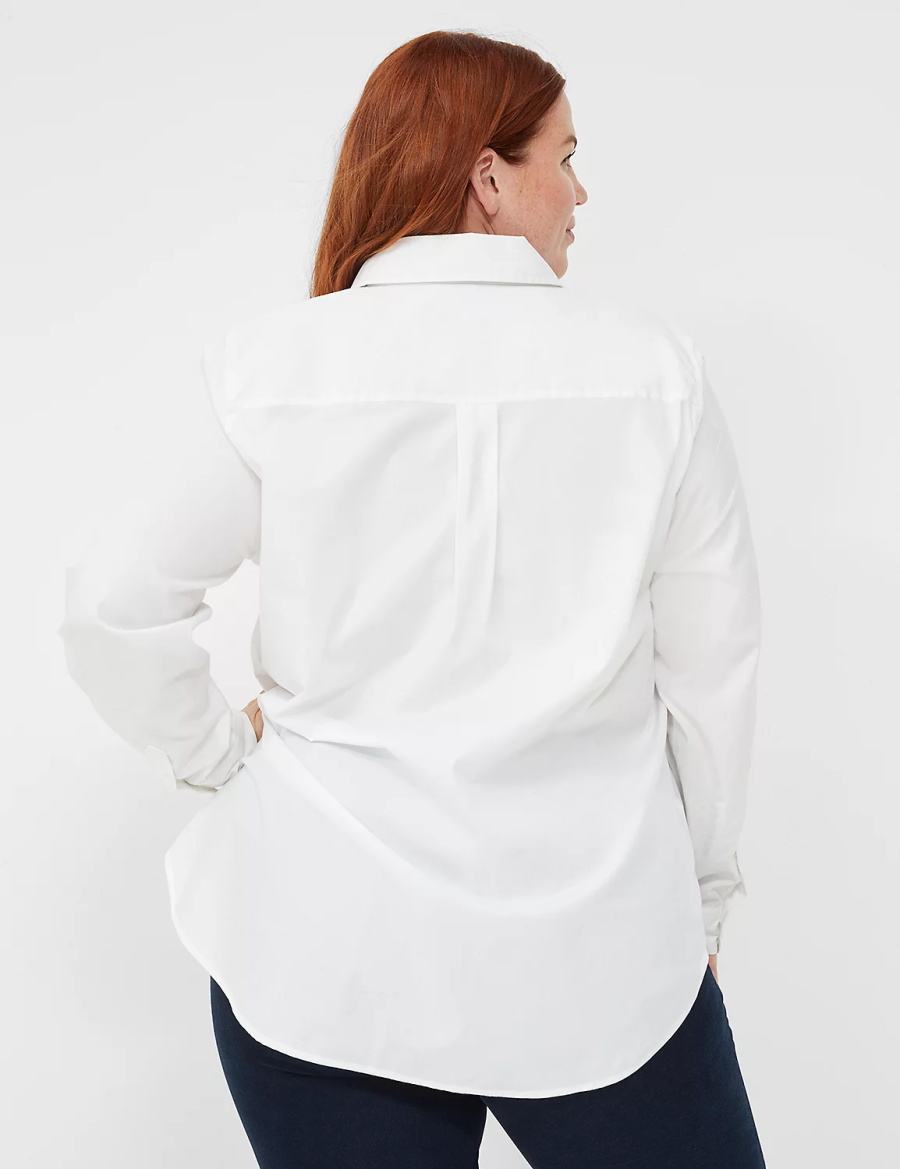 Women Lane Bryant Relaxed Button-Down Boyfriend Shirts White | UZR7582PL