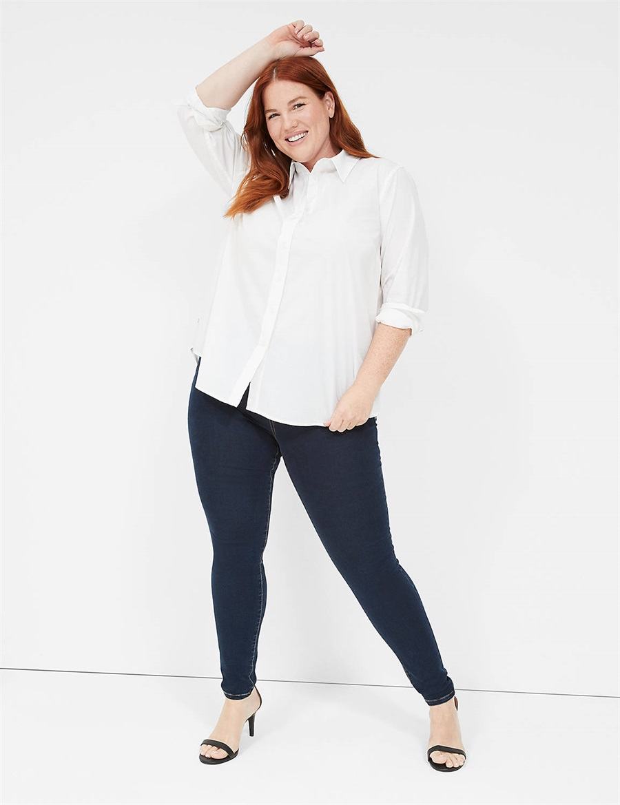 Women Lane Bryant Relaxed Button-Down Boyfriend Shirts White | UZR7582PL