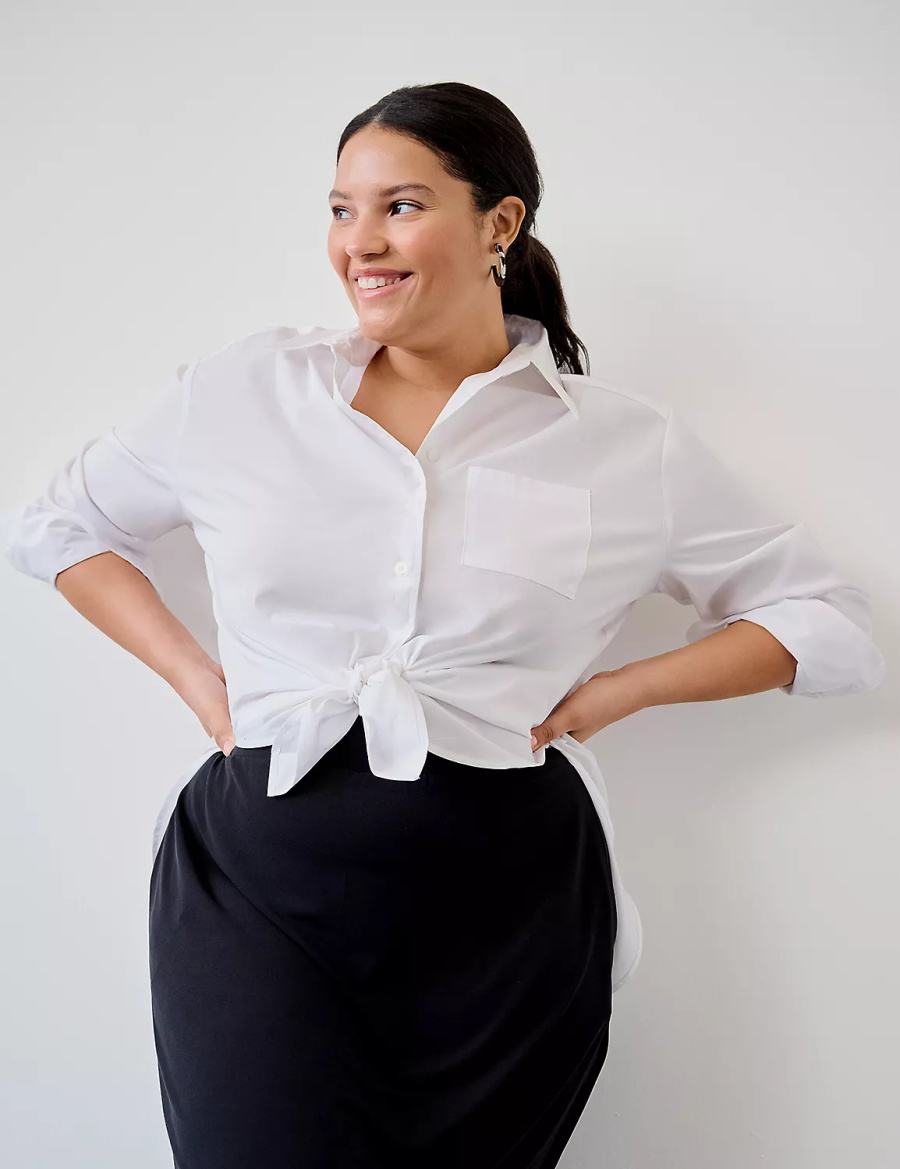 Women Lane Bryant Relaxed Button-Down Boyfriend Shirts White | UZR7582PL