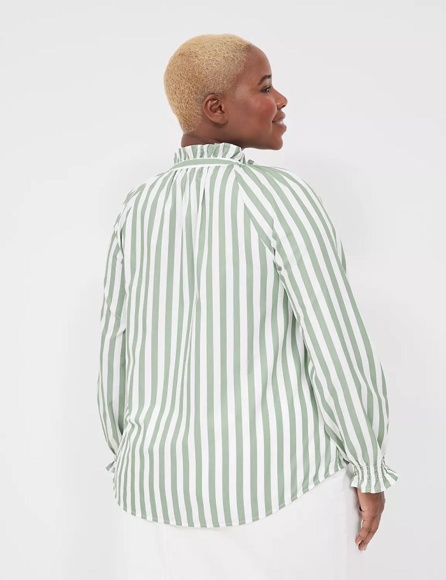 Women Lane Bryant Relaxed Button-Front Blouse Green Stripes | TLS6012XT