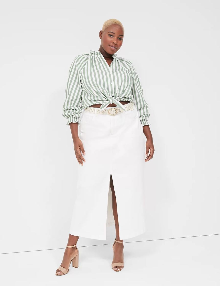 Women Lane Bryant Relaxed Button-Front Blouse Green Stripes | TLS6012XT