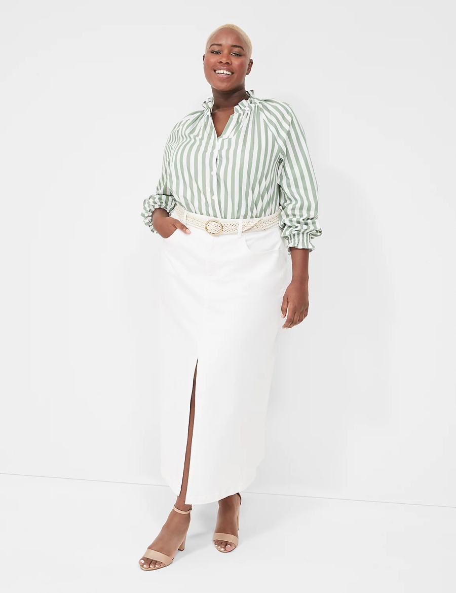 Women Lane Bryant Relaxed Button-Front Blouse Green Stripes | TLS6012XT