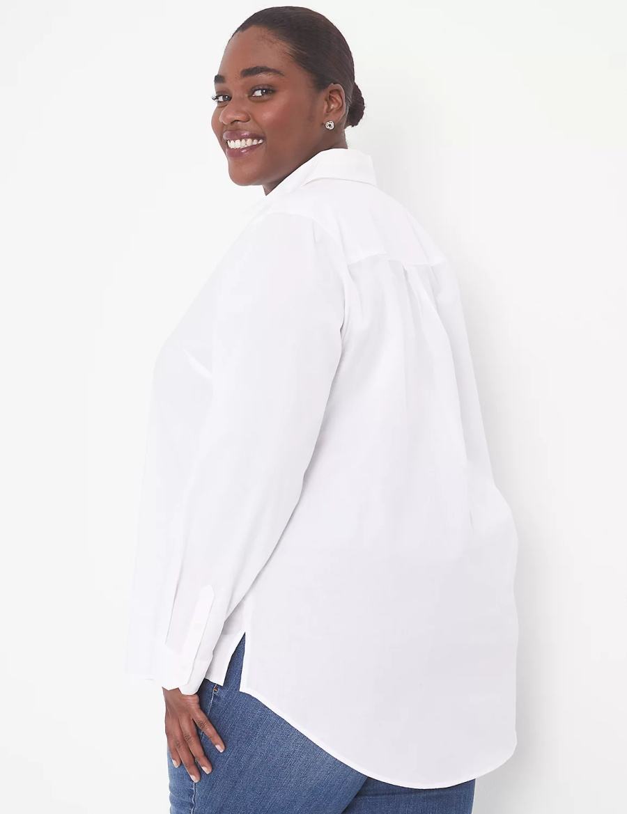 Women Lane Bryant Relaxed Button-Front Boyfriend Shirts White | SWM1715RL