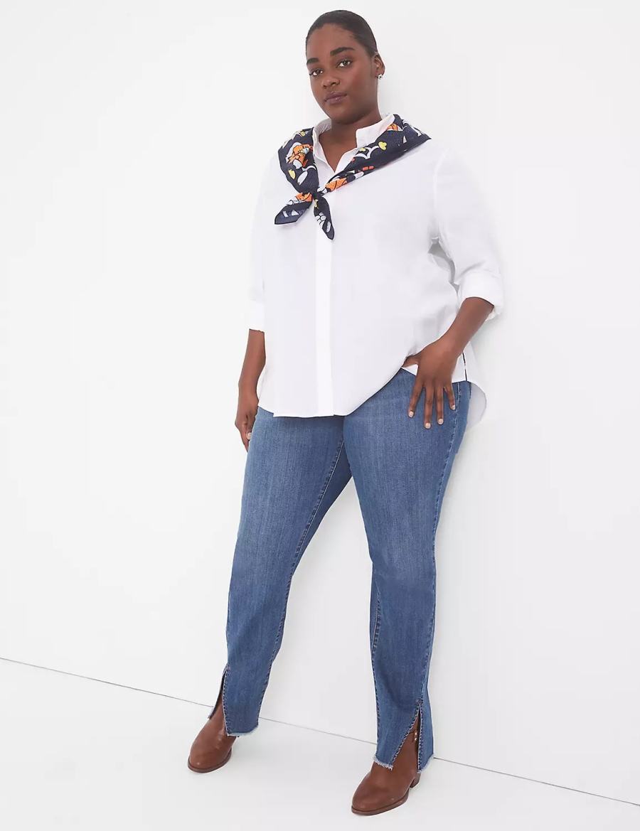Women Lane Bryant Relaxed Button-Front Boyfriend Shirts White | SWM1715RL