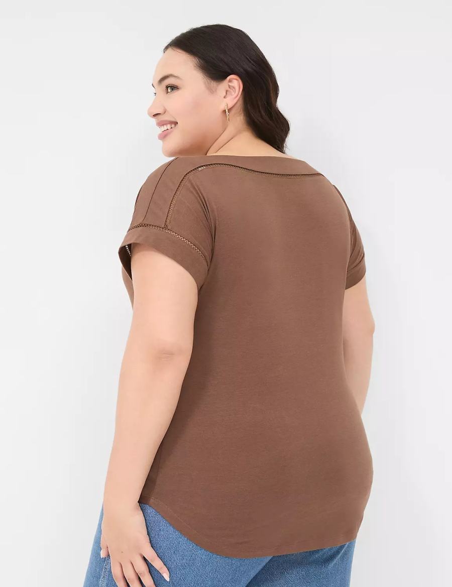 Women Lane Bryant Relaxed Cap-Sleeve Boatneck Top T Shirts Brown | AOH8953DX