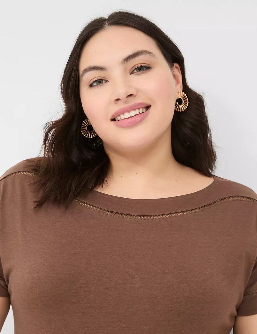 Women Lane Bryant Relaxed Cap-Sleeve Boatneck Top T Shirts Brown | AOH8953DX