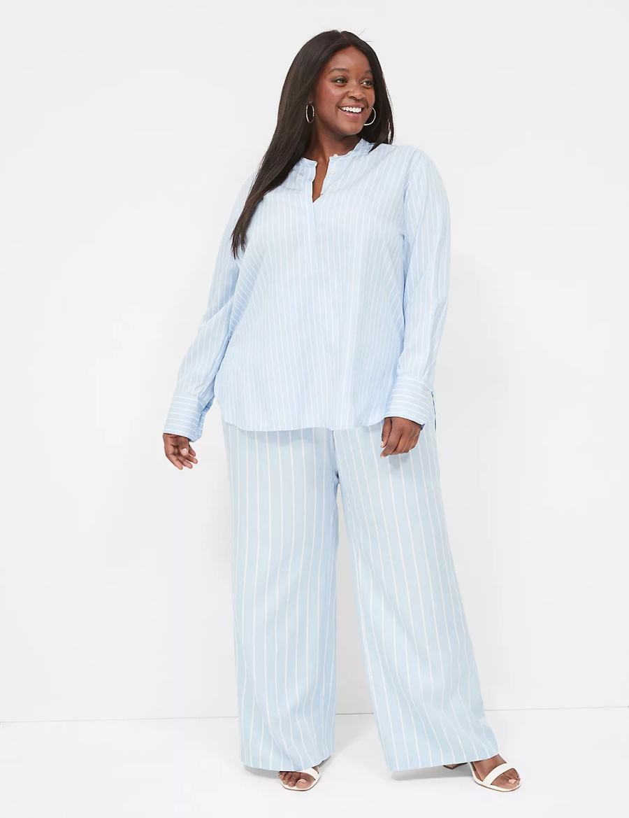 Women Lane Bryant Relaxed Collar Button-Down Shirts Light Blue Stripes | NKY6193QR