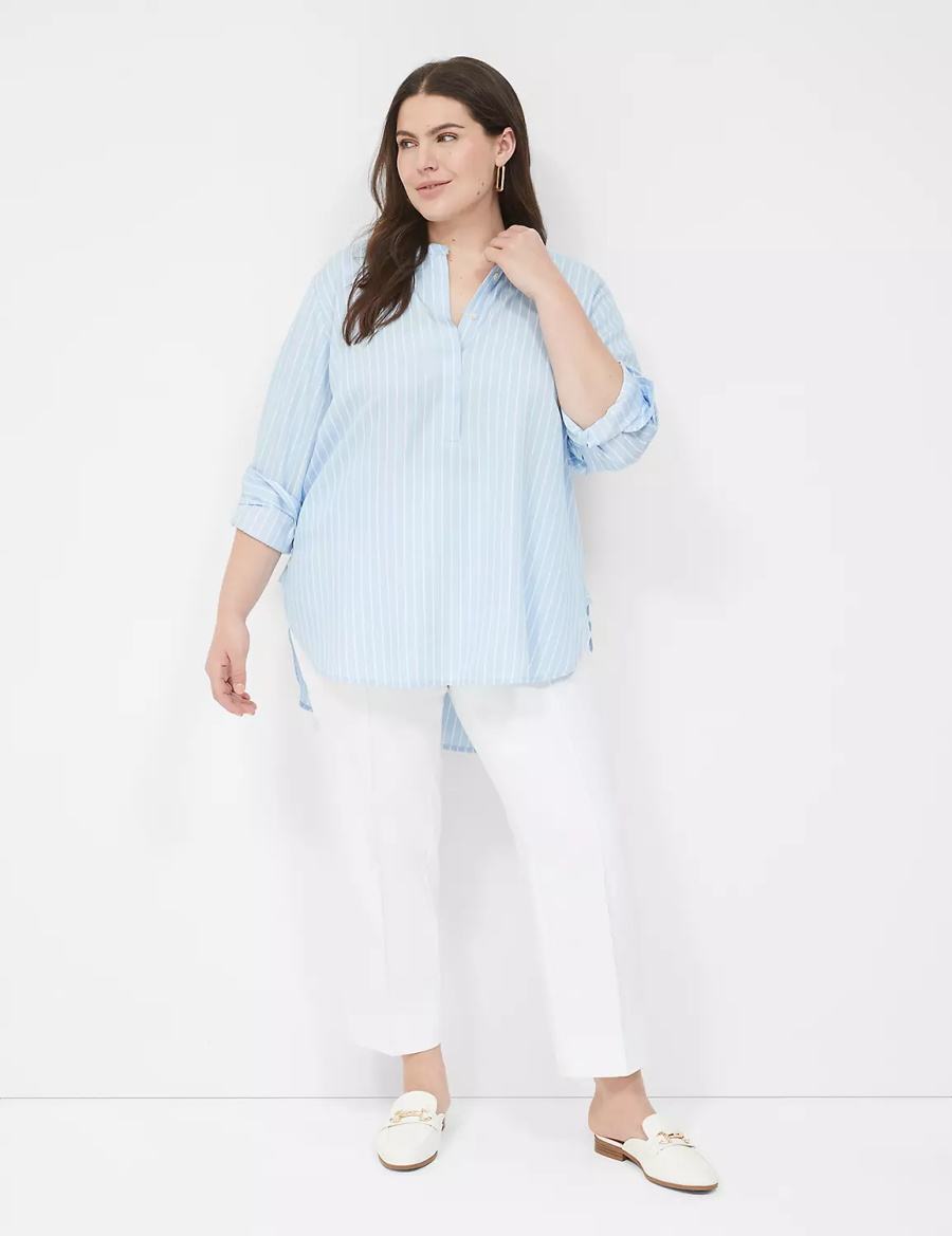 Women Lane Bryant Relaxed Collar Button-Down Shirts Light Blue Stripes | NKY6193QR