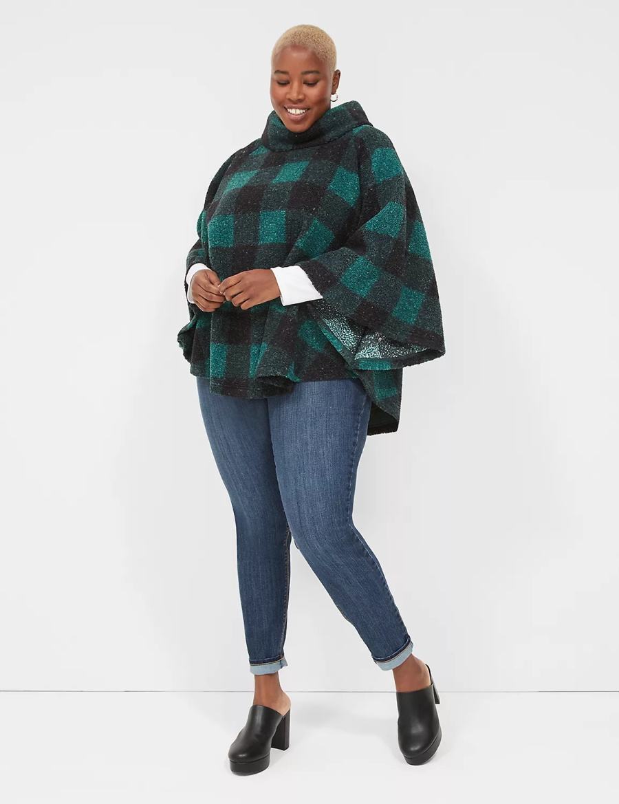 Women Lane Bryant Relaxed Cowlneck Pullover Poncho Pullover Green | VNX482VO