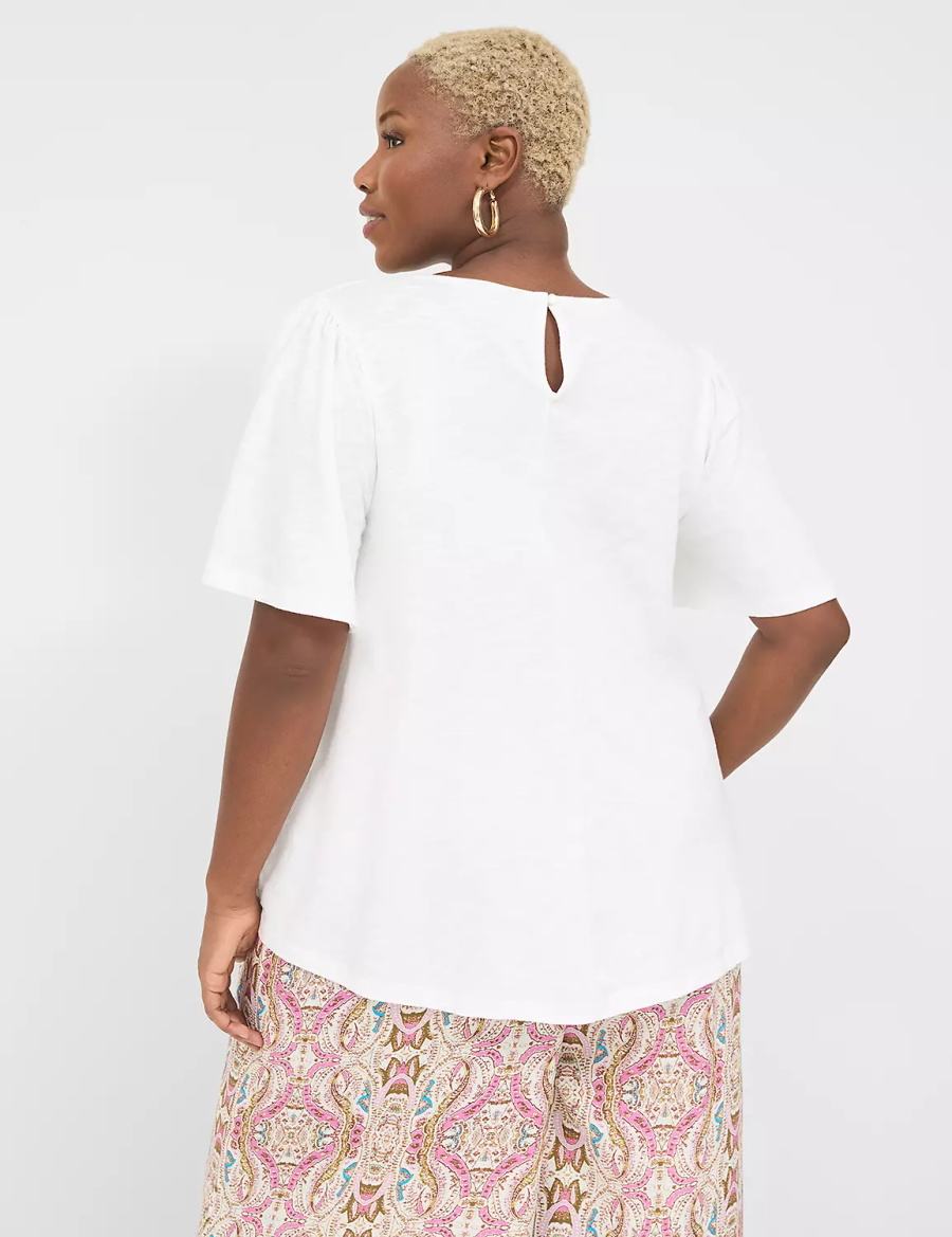 Women Lane Bryant Relaxed Crochet Crew-Neck Top T Shirts White | TXJ4054UA