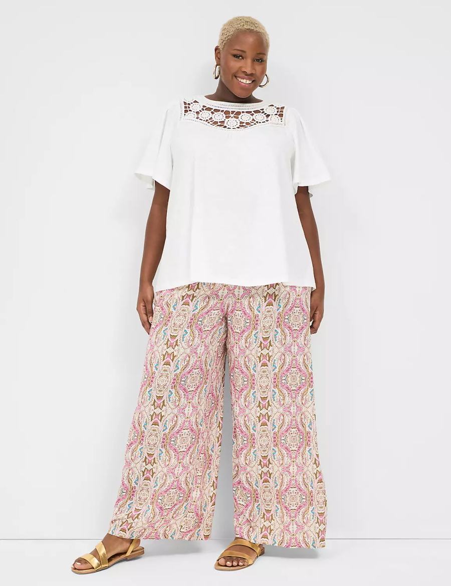 Women Lane Bryant Relaxed Crochet Crew-Neck Top T Shirts White | TXJ4054UA