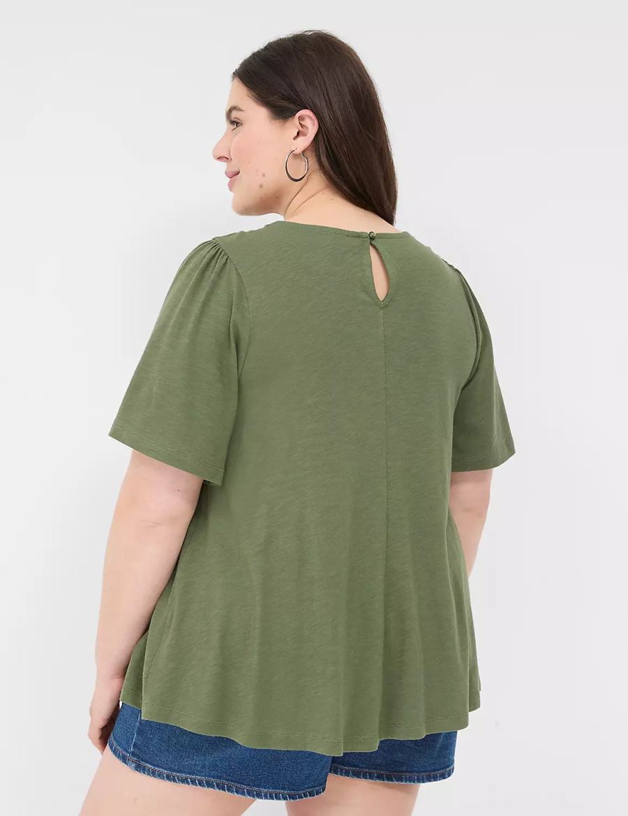 Women Lane Bryant Relaxed Crochet Crew-Neck Top T Shirts Brown Green | RNT8472SB