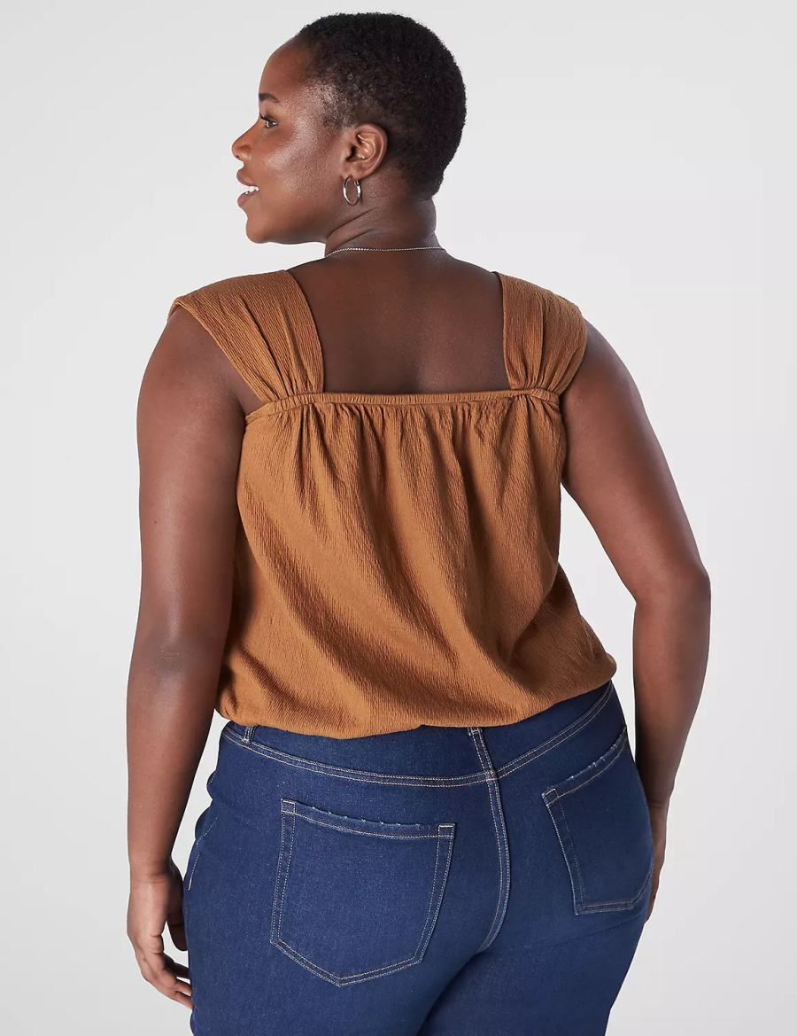 Women Lane Bryant Relaxed Crop Cap-Sleeve Square-Neck Top T Shirts Brown | QLQ7911DE