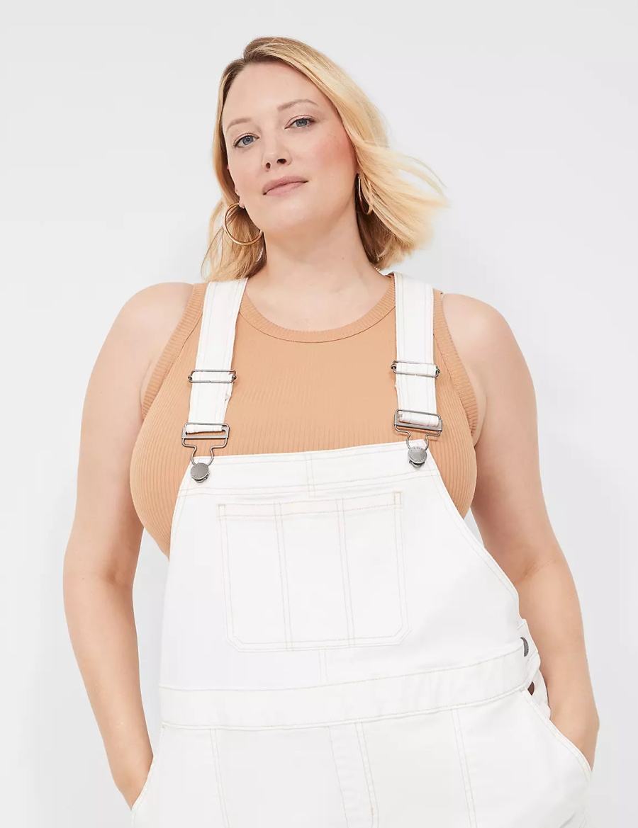 Women Lane Bryant Relaxed Denim Overall White | BMD5058UC
