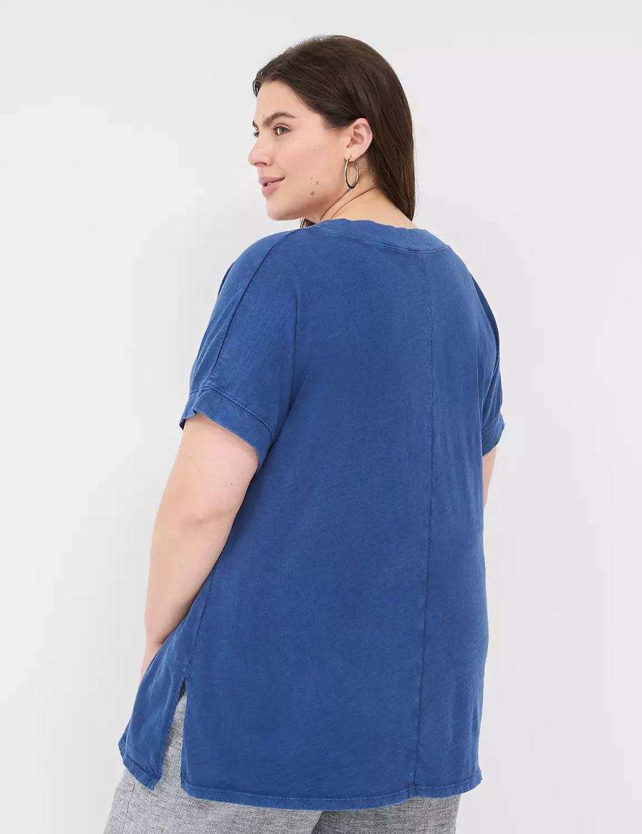 Women Lane Bryant Relaxed Easy V-Neck Tunic T Shirts Dark Blue | EXU587WT