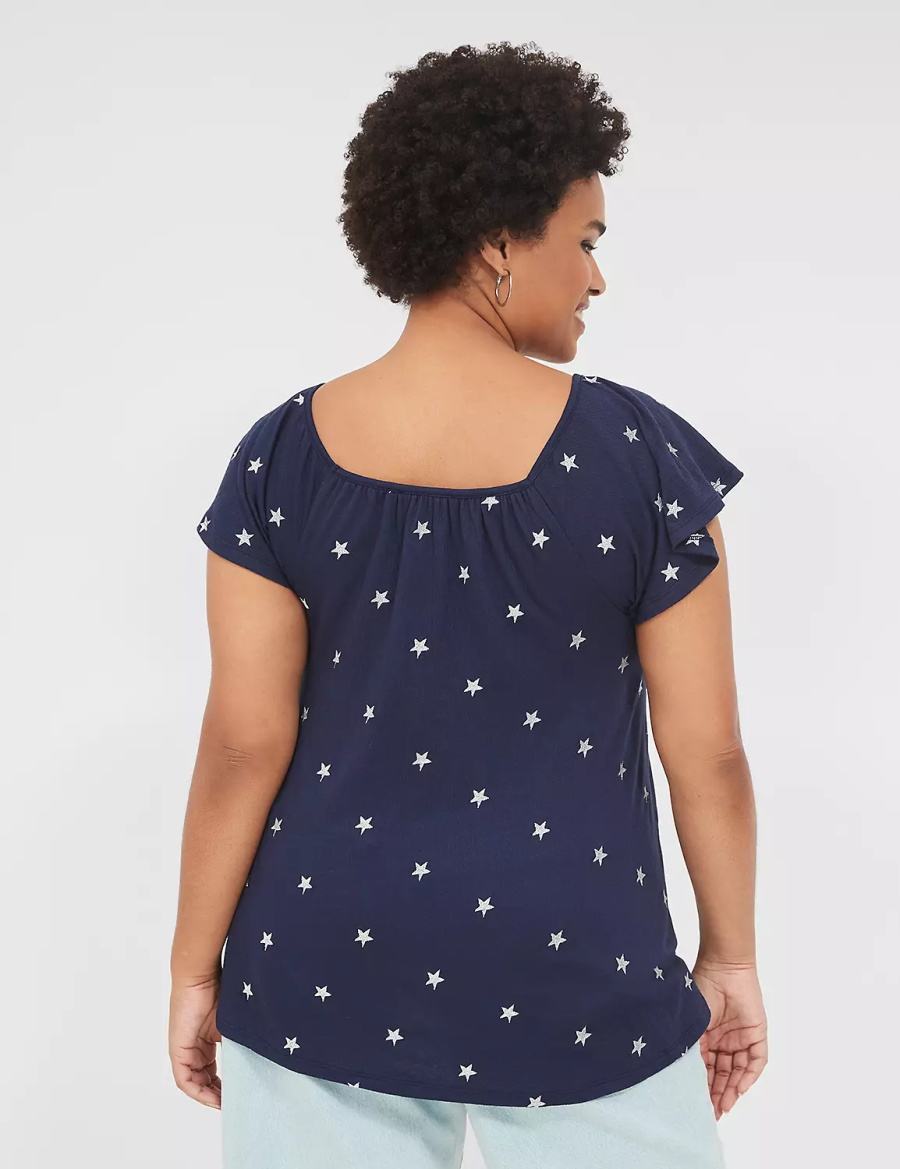 Women Lane Bryant Relaxed Gauze Flutter-Sleeve Top T Shirts Silver | HDB7216HP
