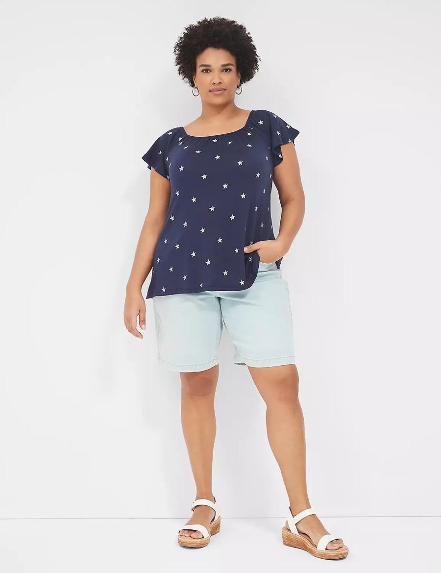 Women Lane Bryant Relaxed Gauze Flutter-Sleeve Top T Shirts Silver | HDB7216HP