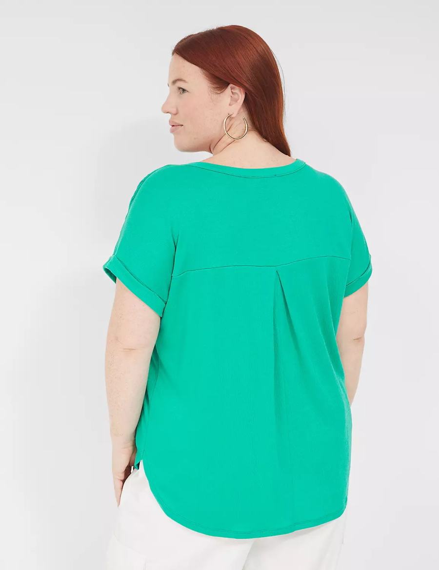 Women Lane Bryant Relaxed Gauze Notch-Neck Shirts Turquoise | HJO7964YT