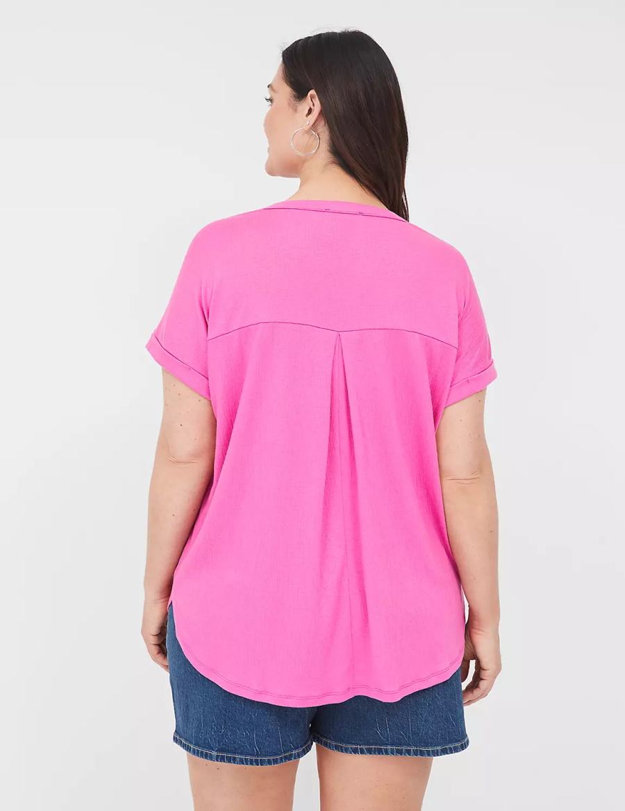 Women Lane Bryant Relaxed Gauze Notch-Neck Shirts Pink | XFE3039ML