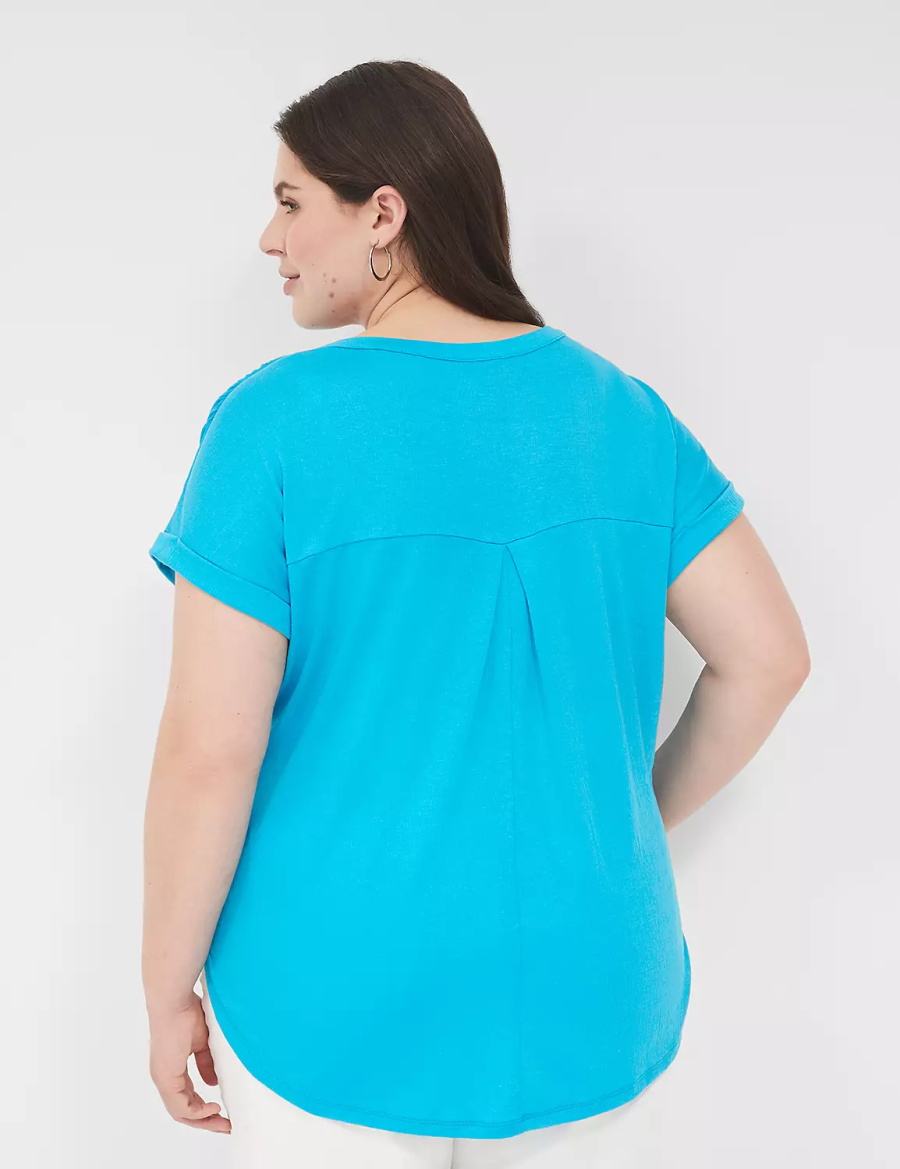 Women Lane Bryant Relaxed Gauze Notch-Neck Shirts Blue | BRB3850WT