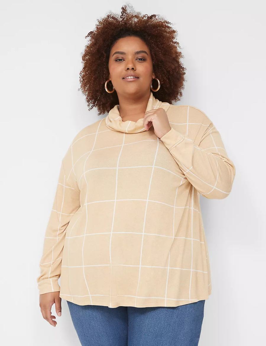 Women Lane Bryant Relaxed Long-Sleeve Funnel-Neck Sweatshirts Brown | KOB6346NT