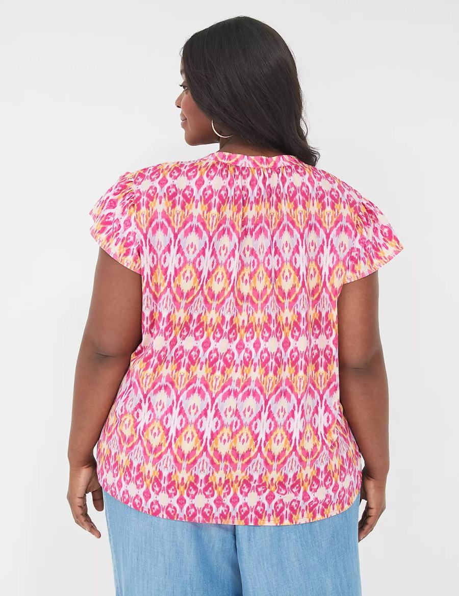 Women Lane Bryant Relaxed Notch-Neck Woven & Knit Top T Shirts Pink | IZF8398RD