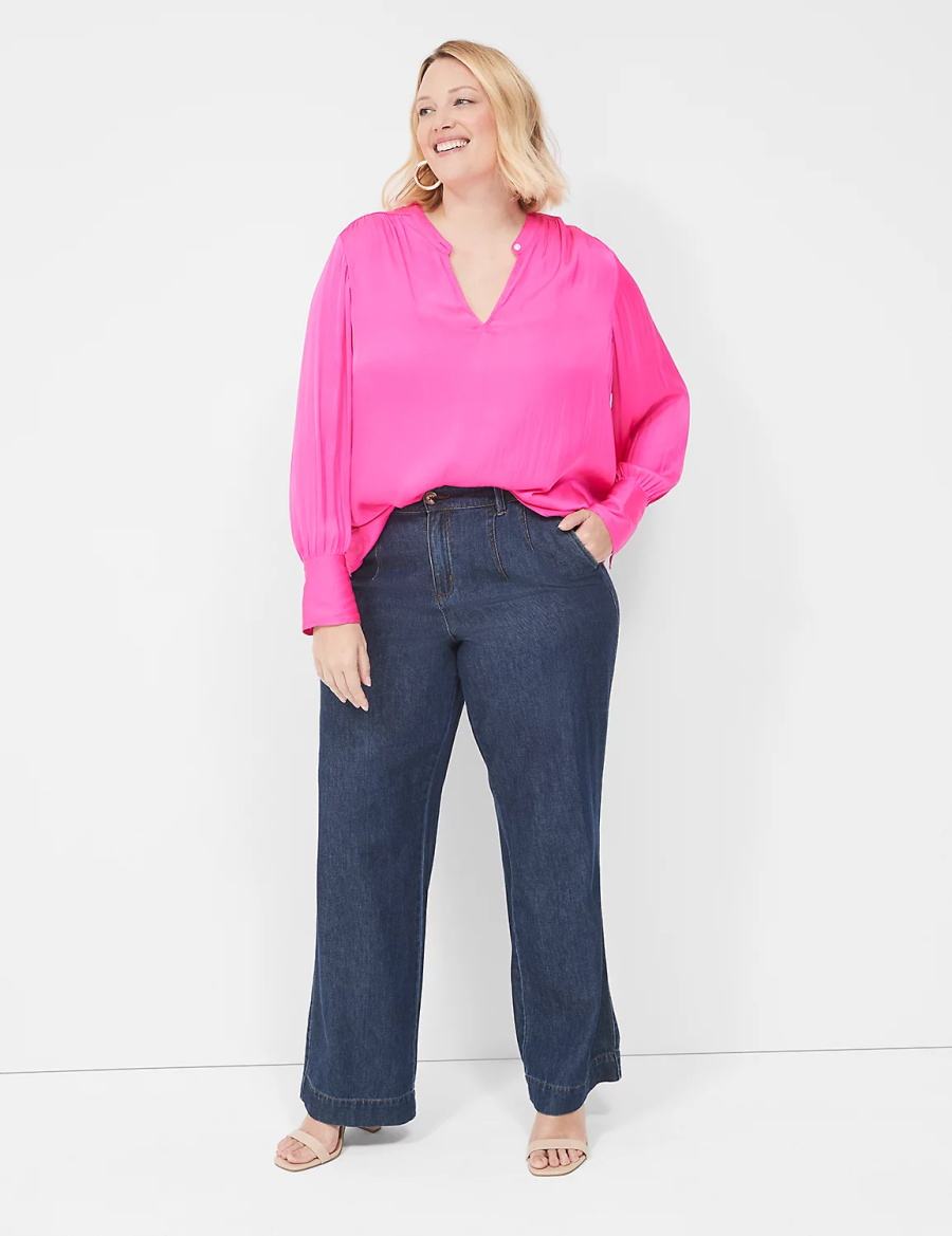 Women Lane Bryant Relaxed Satin Collar Blouse Pink | AKE6871SX