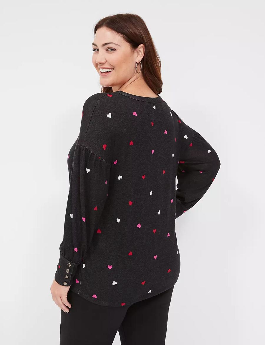 Women Lane Bryant Relaxed Scoop-Neck Sweatshirts Black | BYA2129WH