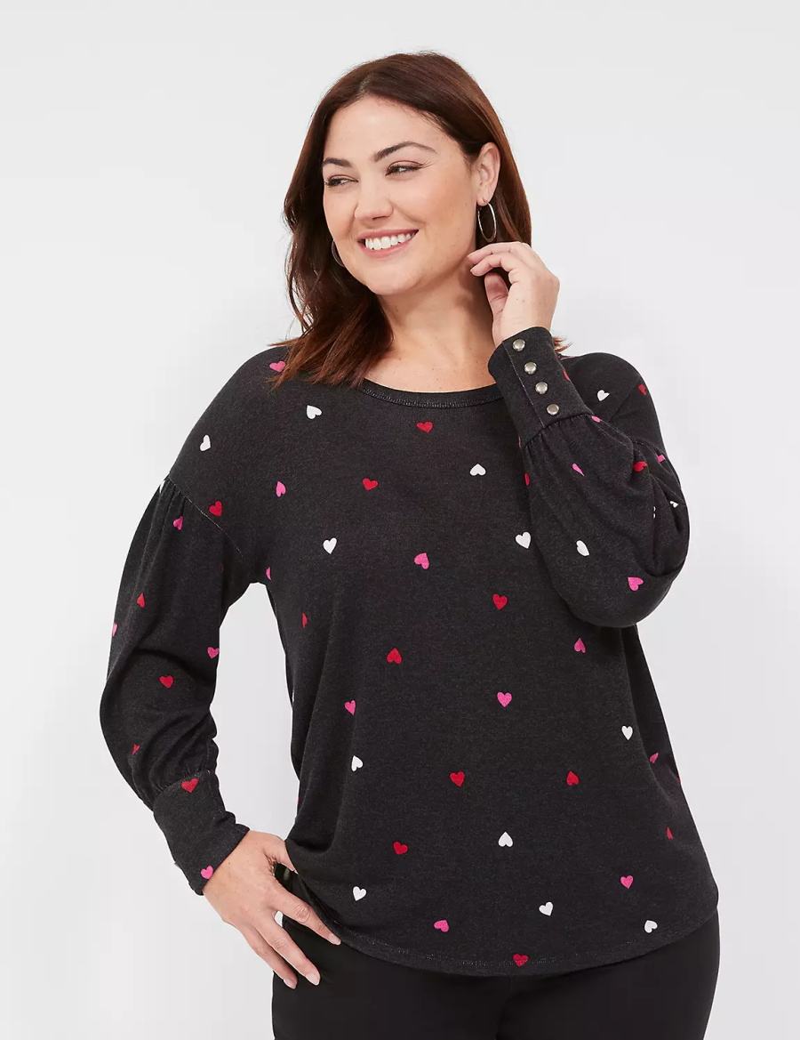 Women Lane Bryant Relaxed Scoop-Neck Sweatshirts Black | BYA2129WH