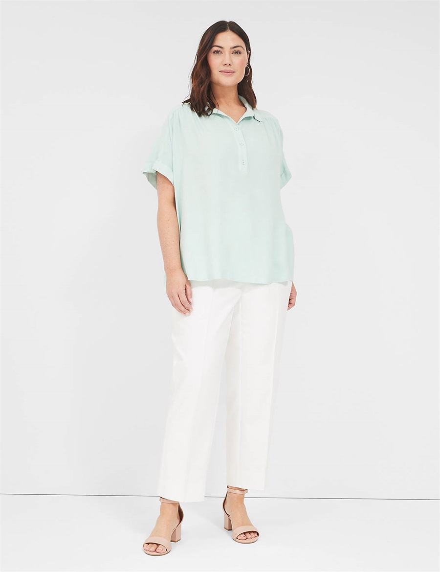 Women Lane Bryant Relaxed Short-Sleeve Button-Front Shirts Blue | GZC29JT