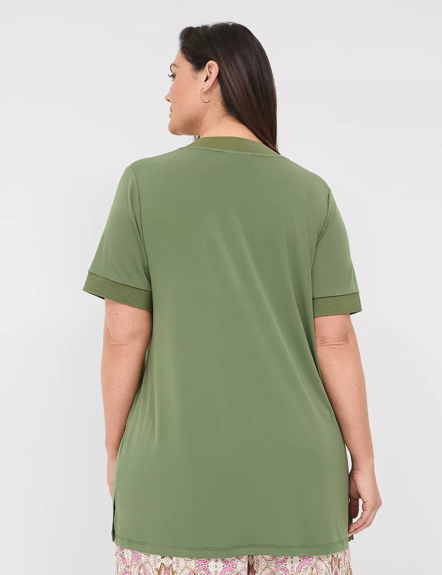 Women Lane Bryant Relaxed Short-Sleeve V-Neck Top T Shirts Brown Green | DLV999QC