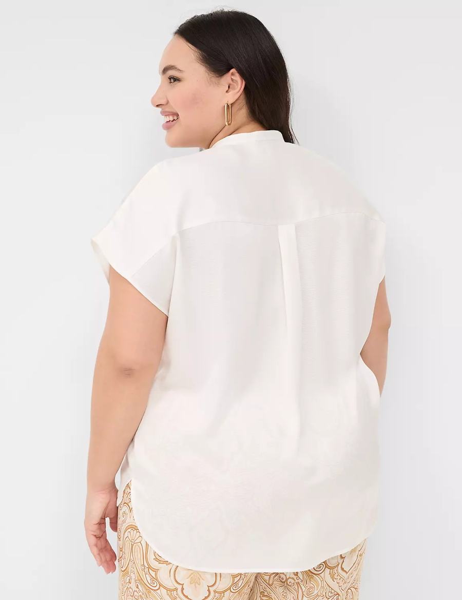 Women Lane Bryant Relaxed Split-Neck Popover Blouse White Rose | KLV5879PW