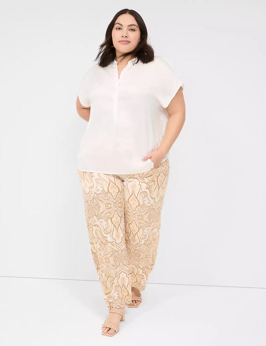 Women Lane Bryant Relaxed Split-Neck Popover Blouse White Rose | KLV5879PW