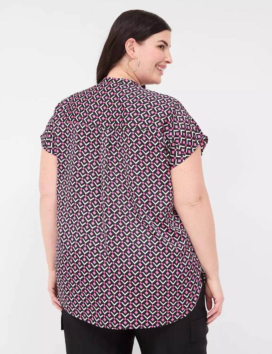 Women Lane Bryant Relaxed Split-Neck Popover Blouse Pink Black | NVB6950HF