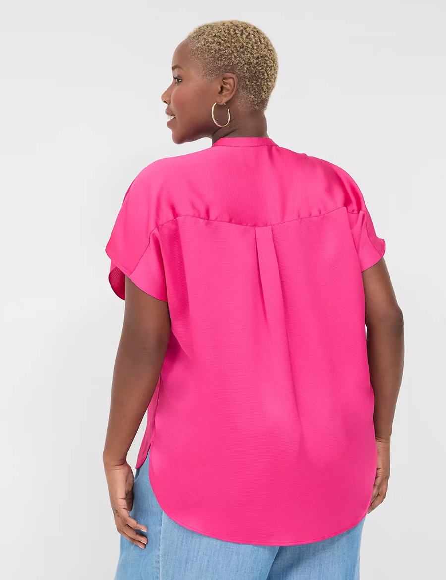 Women Lane Bryant Relaxed Split-Neck Popover Blouse Pink | BSS8519HR